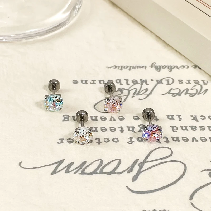 钛钢耳饰 医用钛钢耳钉外螺旋养耳洞手捧花6mm耳蜗耳骨钉防过敏