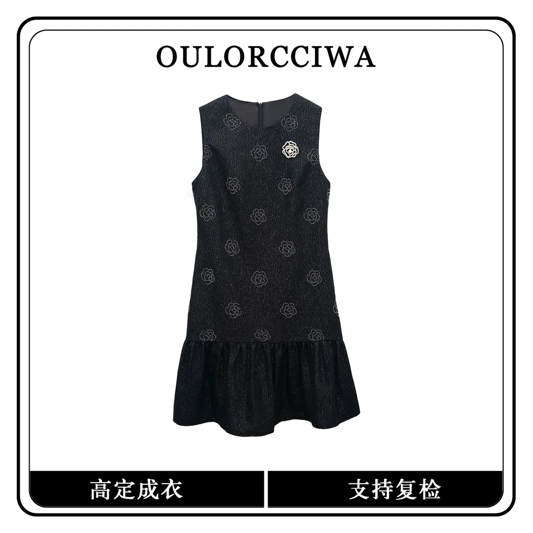 时尚亮片无袖圆领马甲裙2025秋冬气质显瘦遮肉背心裙OLQW-1829