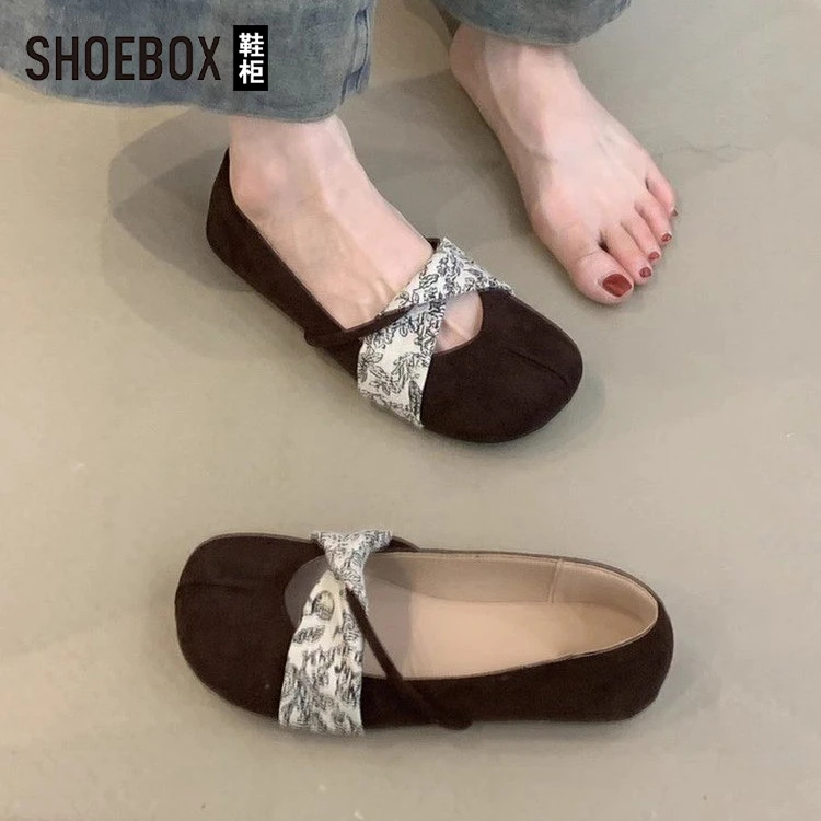 SHOEBOX鞋柜软皮复古圆头芭蕾舞单鞋女浅口晚晚风中式玛丽珍鞋