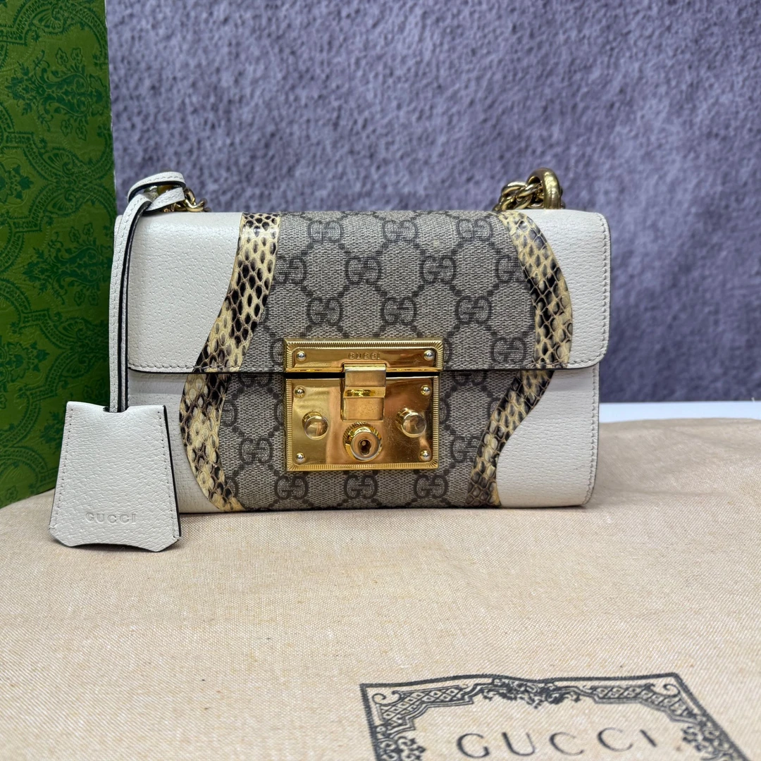 95新 GUCCI/古驰 白色老花单肩包 C1192623 3127