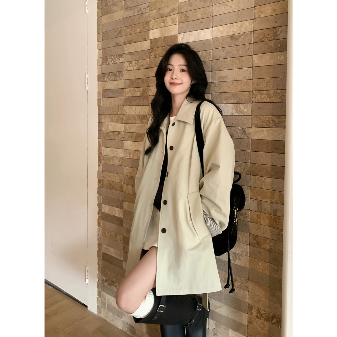 现货Even一雯【早春的树】韩系高智感气质设计宽松温柔百搭风衣外套