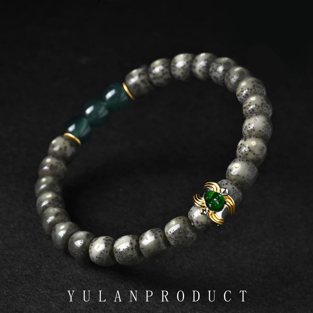钰澜文玩【钰翡·吸金虫】星月菩提8*7糯冰+噬金虫卡环+翡翠三连搭配