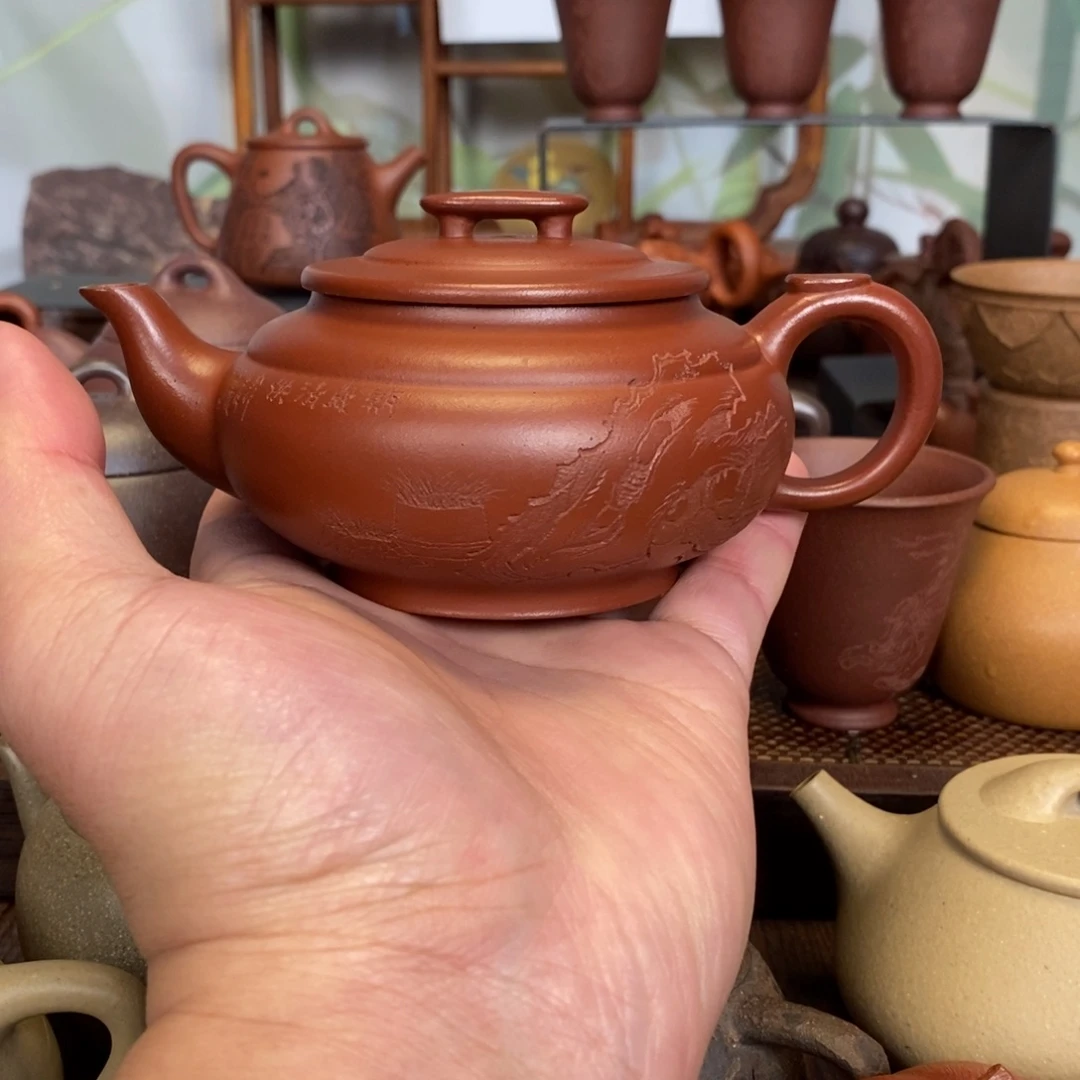 放***己茶壶紫砂砂性小红泥上新桥
