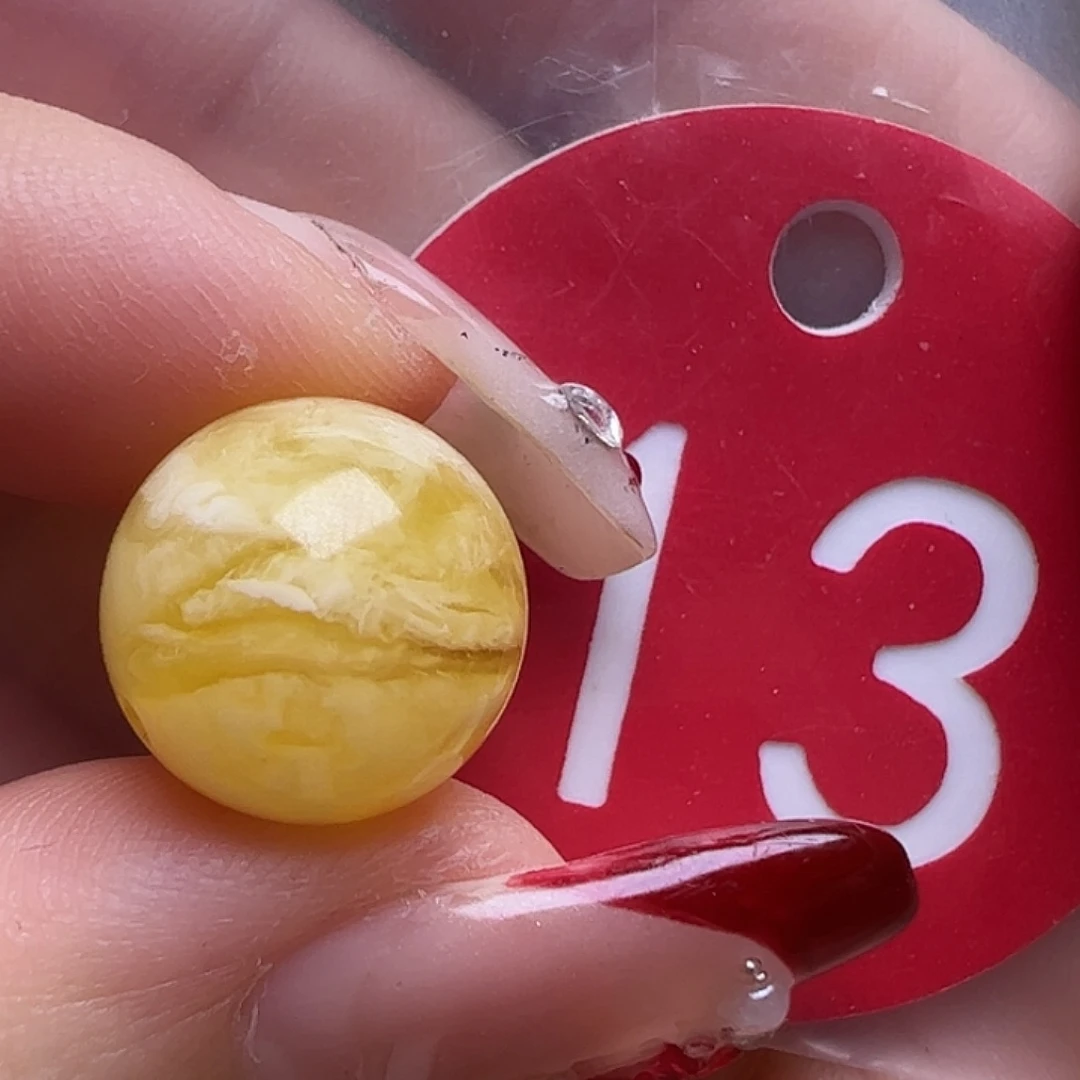 蜜蜡未镶嵌珠宝奇石微瑕13mm金瓷白圆珠