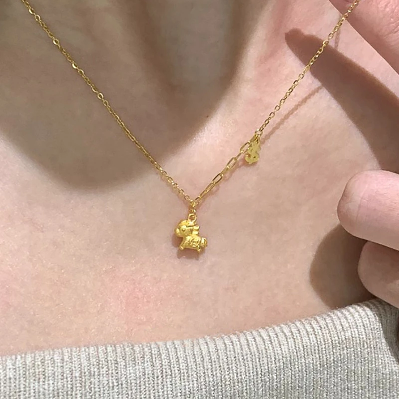 YQJR 钛钢项链 马上有钱项链女新中式国风金色小马驹吊坠气质锁骨