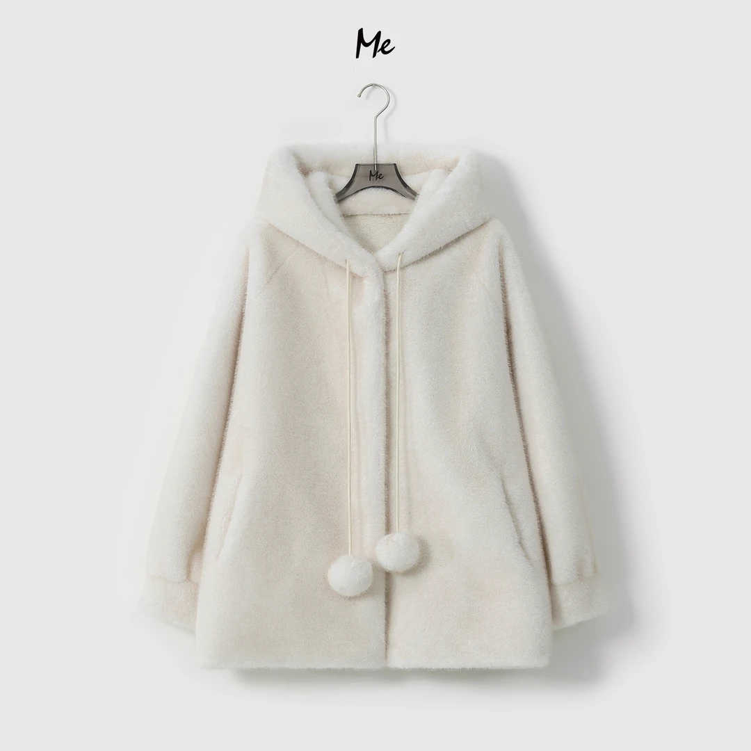 ME【雪球圣代】厚绒御寒保暖减龄少女感时尚中长款毛毛外套MESA6248