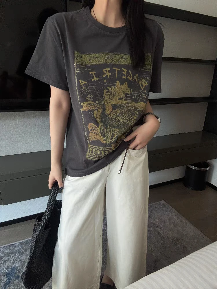 春季复古百搭印花休闲宽松短袖T恤33726