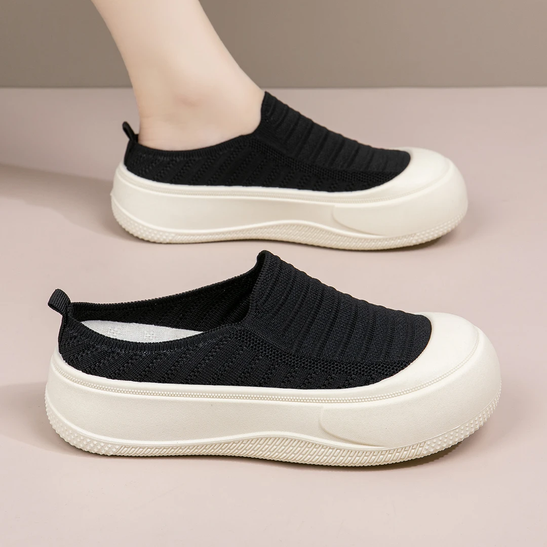 2025夏季新款简约厚底网面包头半拖鞋时尚百搭休闲女鞋极简渔夫鞋