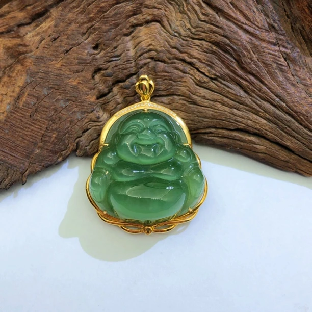 [耿总珠宝]天然和田玉碧玉吊坠G佛公18K多样性发一B42G9