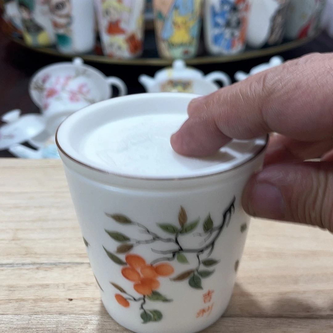 冰种素烧手绘浮雕随形杯