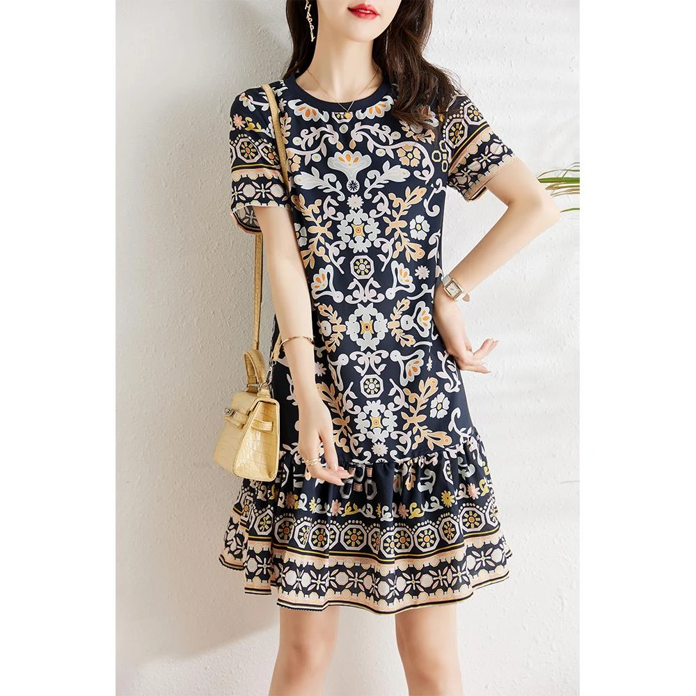 悠姿蝶计感定位气质雪纺连衣裙女夏2025新款微胖mm宽松遮