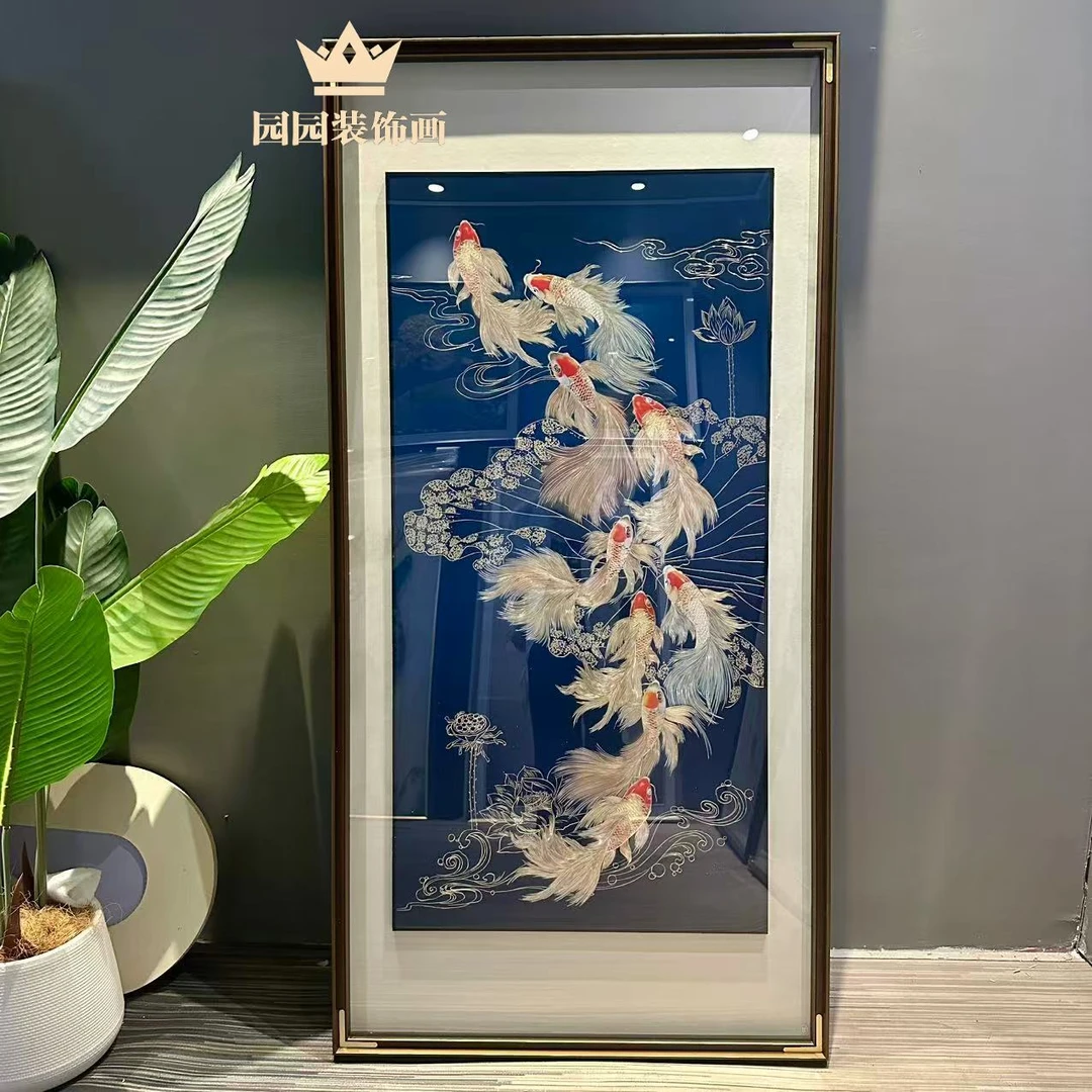 【九鱼聚财图】铜雕成品挂画现代新中式玄关高端通雕画装饰画