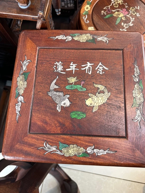 花梨木螺钿镶嵌富贵凳28-28-28
