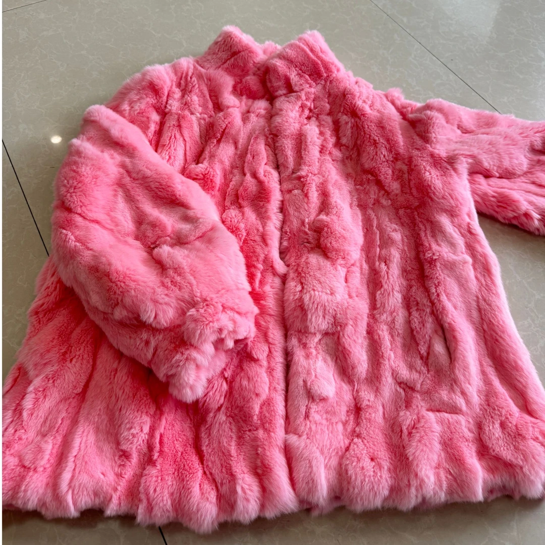 2024新款兔毛慵懒风百搭时尚高级穿搭立领设计毛绒保暖毛呢外套女