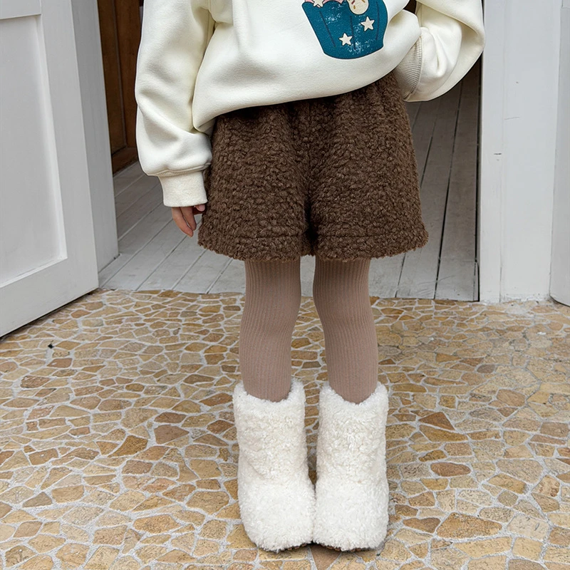 【丸子妈】冬季女童三分毛绒裤子儿童软萌保暖可爱毛毛短裤25H092