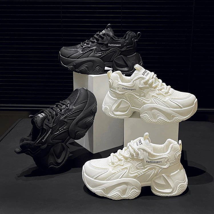 厚底加绒增高老爹鞋女秋冬季新款小个子踩屎感休闲百搭运动棉鞋