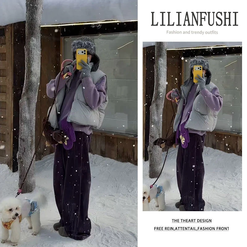 时尚穿搭女2025秋季新款宽松长袖针织衫叠穿马甲显瘦阔腿裤三件套