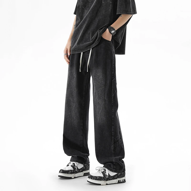 做旧长裤春秋常规款水洗男牛仔裤裤子阔腿裤极简风ins潮男高街