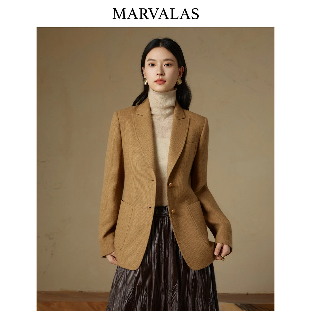 【众心专属】绵羊毛混纺毛呢外套冬季新款时尚气质西装式大衣女