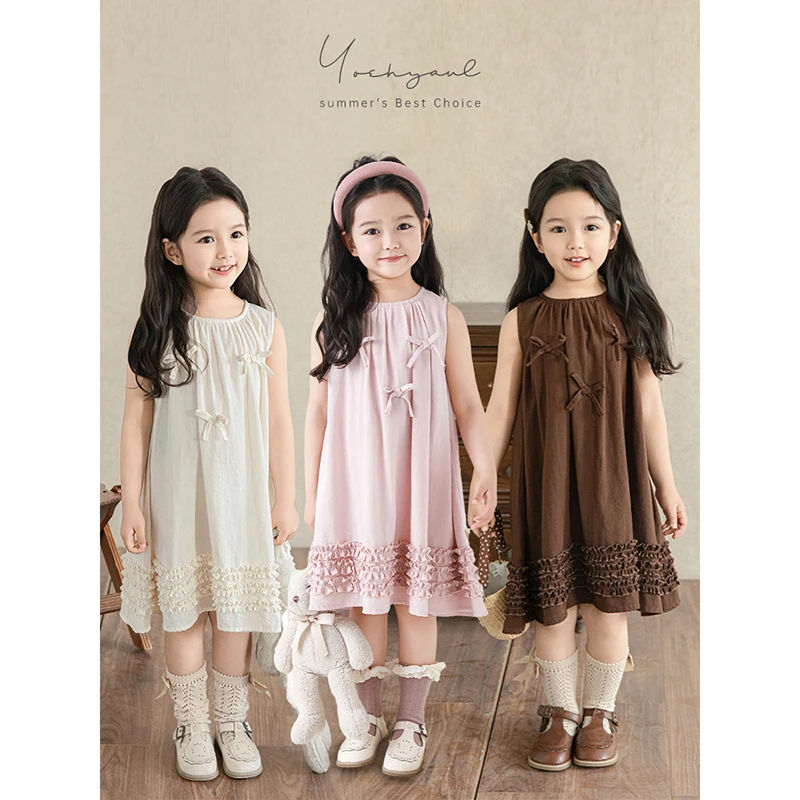 幼悠女童韩系小清新蝴蝶结裙子夏季可爱儿童无袖A字连衣裙潮X5175