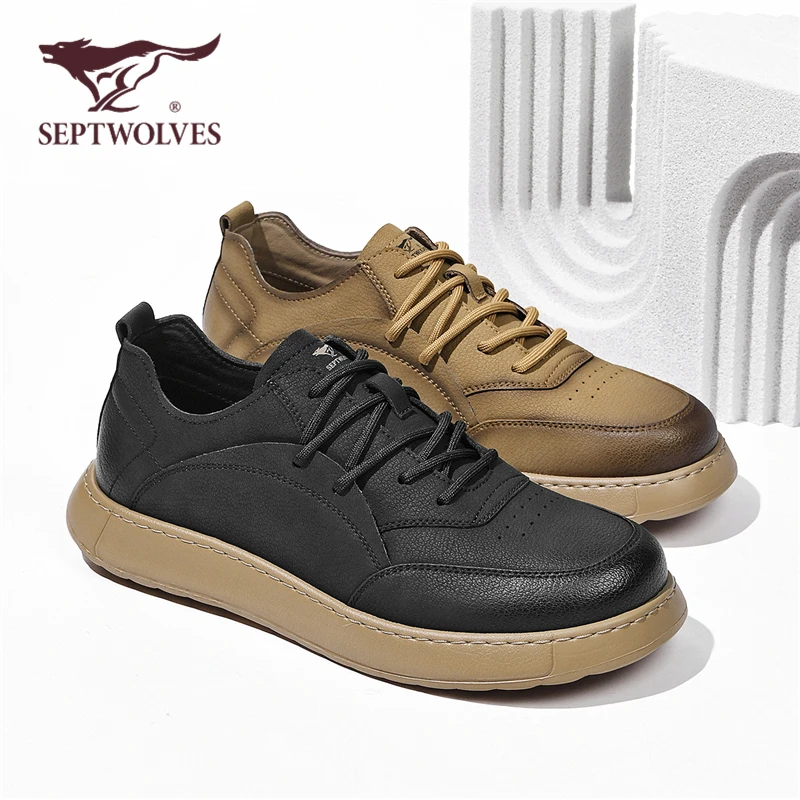 七匹狼商务休闲男鞋夏季百搭黑色工装潮鞋厚底增高透气皮鞋男9970
