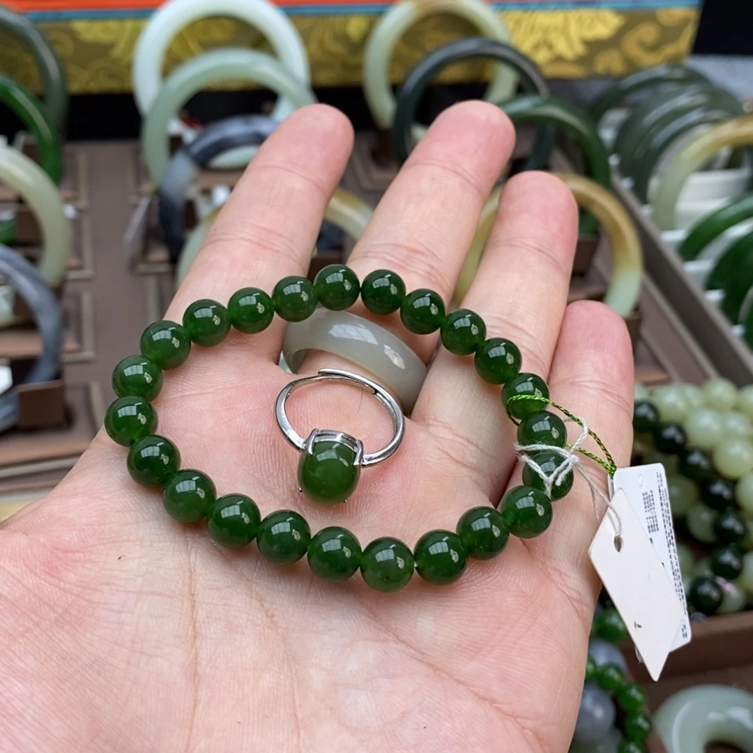迷****和田玉未镶嵌手链碧玉手串戒指