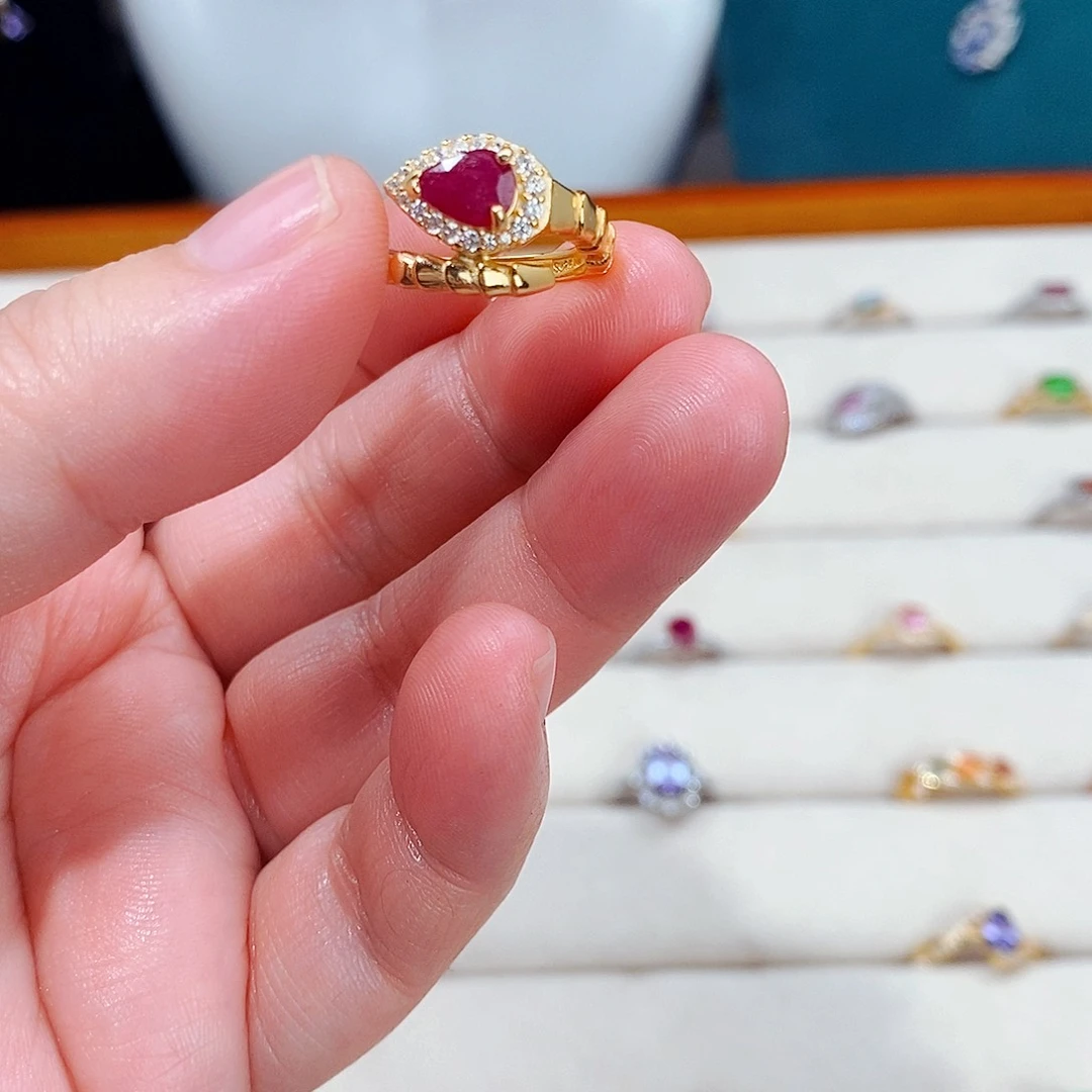 红宝石戒指银S925镶嵌明***天