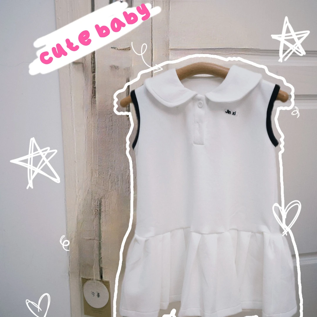 2025夏季连衣裙无袖百褶裙女童宝宝娃娃领纯色韩版