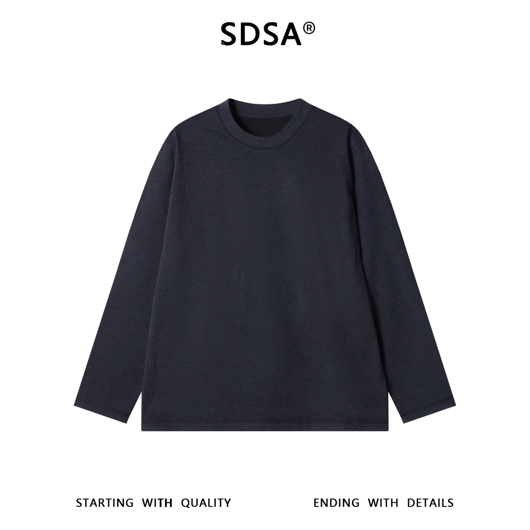 SDSA男士秋冬新款痞帅男装韩版简约纯色圆领长袖T恤宽松百搭上衣