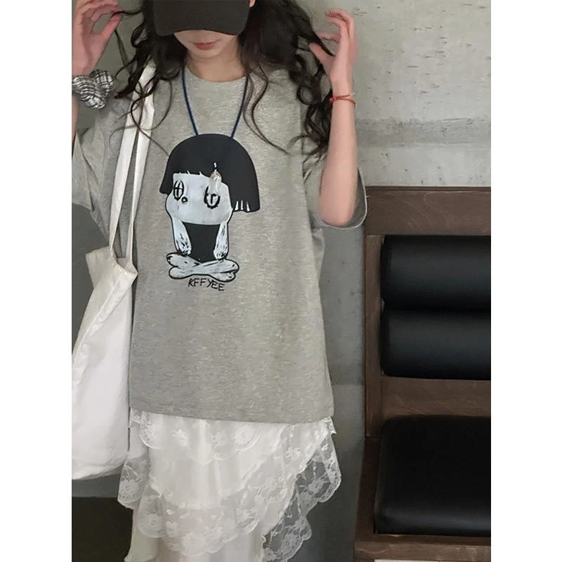 K28342女童短袖T恤2025夏装新款儿童上衣宽松百搭春夏大童休闲薄t