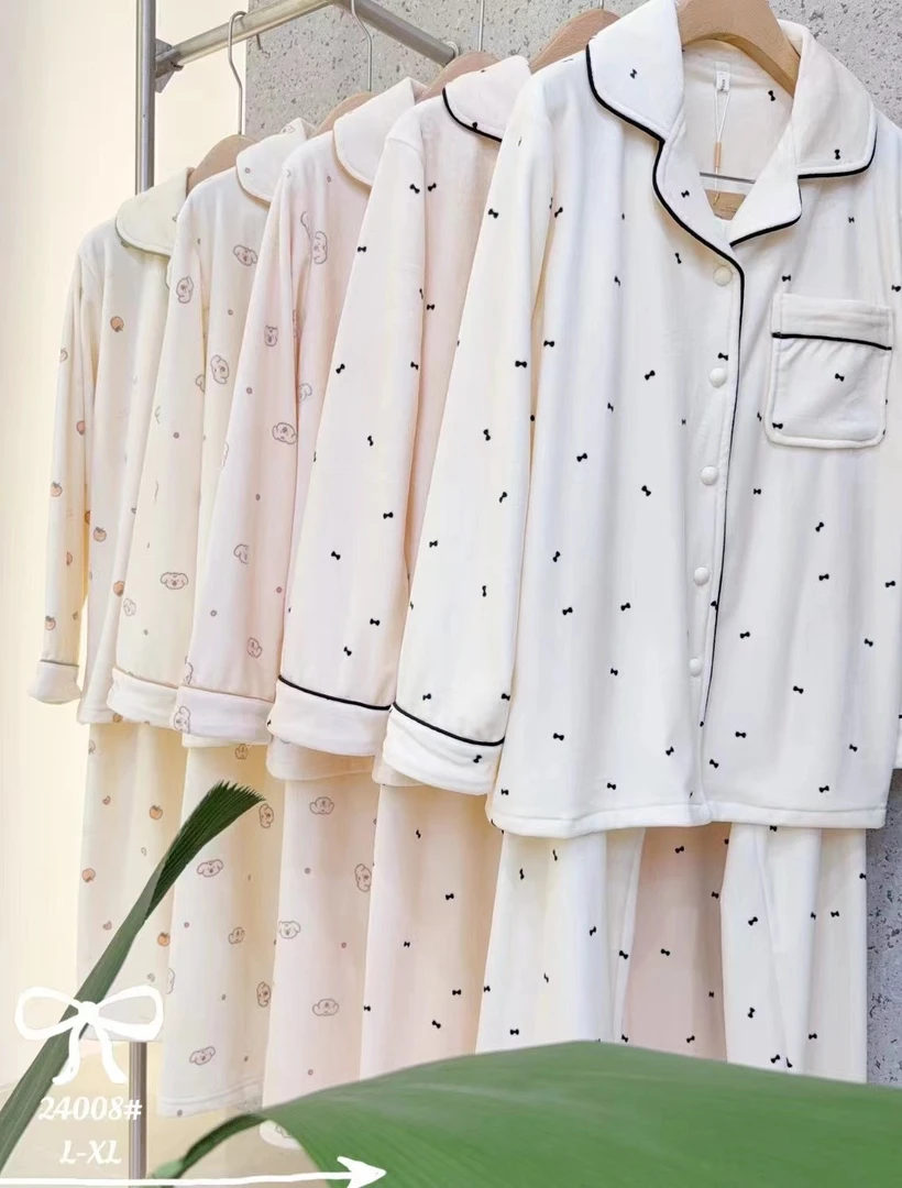 女士睡衣春秋冬季长袖长裤海岛绒家居服套装可外穿休闲款