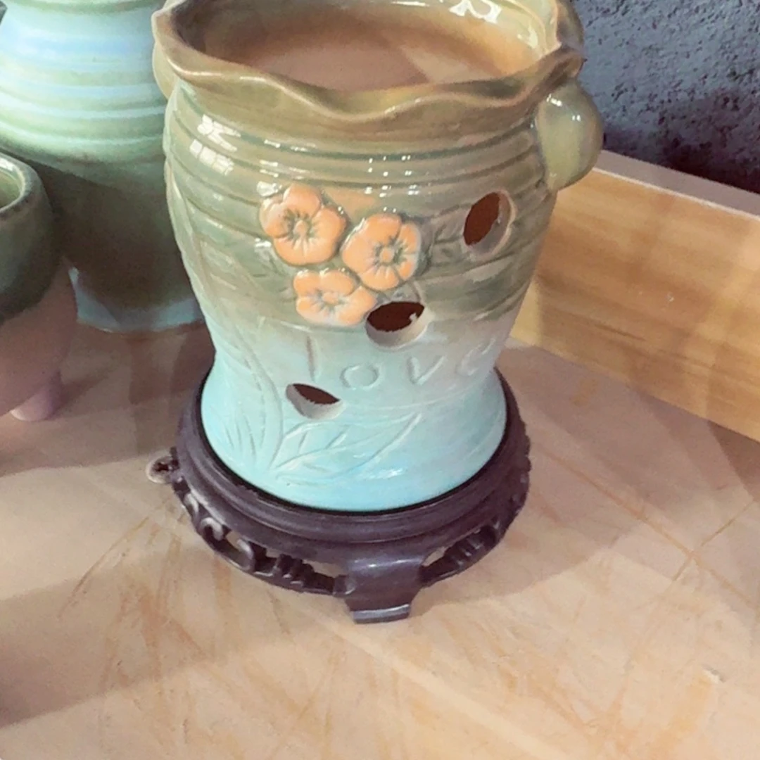 紫砂花盆粗陶绿醋