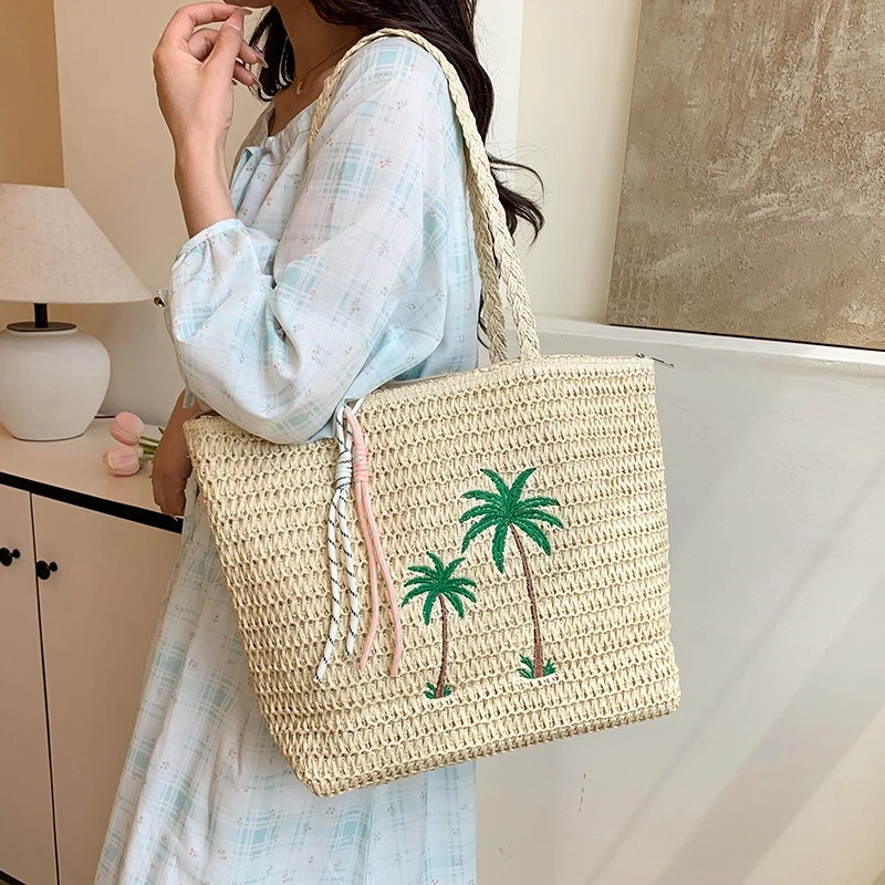 通勤托特包女大容量2025新款夏季手工编织草编包海边度假风沙滩包