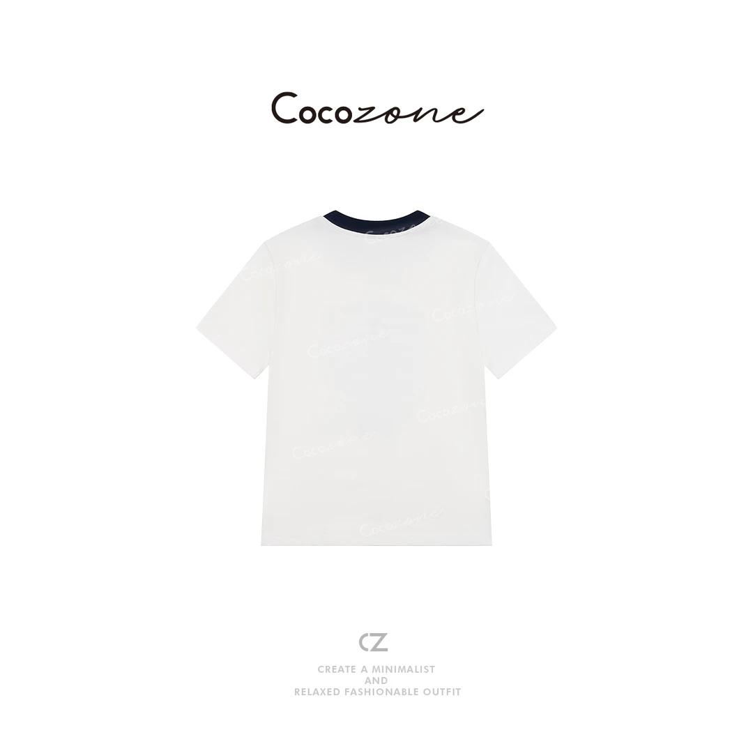 COCO ZONE 刘一一 时尚字母印花拼色显瘦圆领短袖T恤CD1A0640