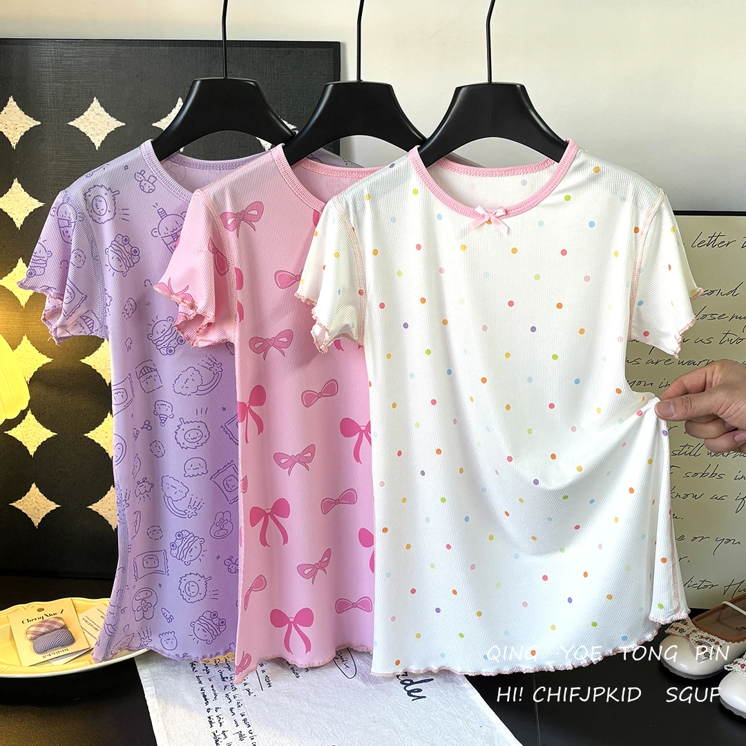 夏款女宝冰丝睡裙儿童家居服可爱休闲连衣裙w