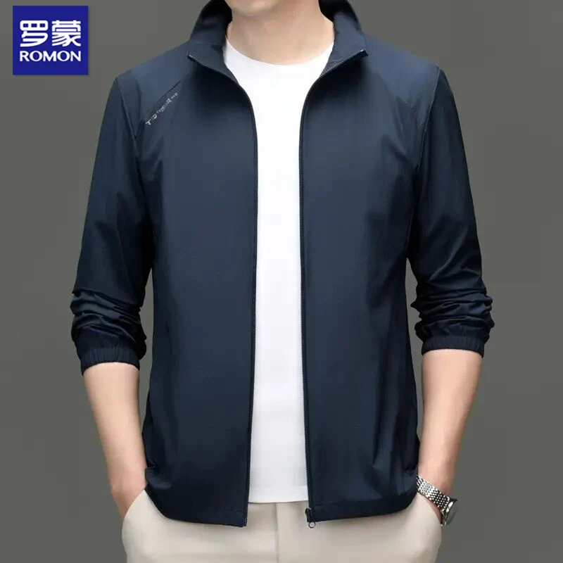 罗蒙夏季男士薄款防晒衣服中青年装防紫外线开衫罗蒙男士大码夹克