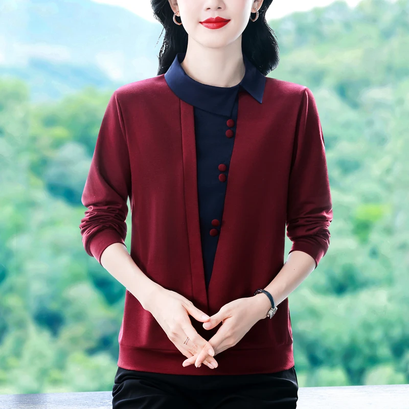 秋冬时尚气质小众减龄洋气长袖假两件百搭上衣衬衫宽松显瘦卫衣女