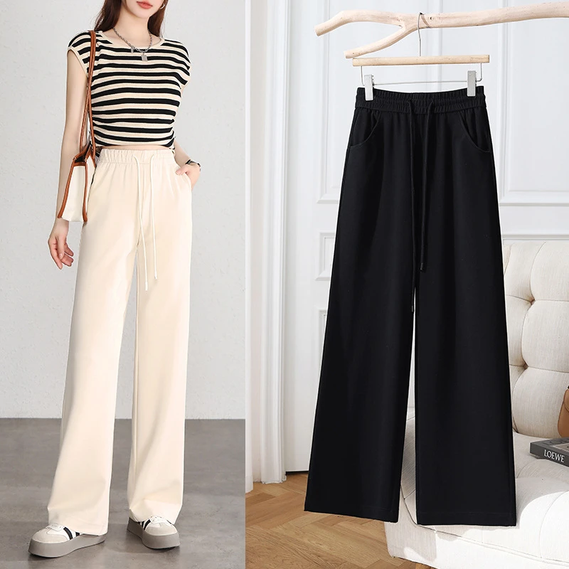 女白色面膜裤高腰抽绳舒适柔软垂感休闲百搭小个子显瘦窄版直筒裤