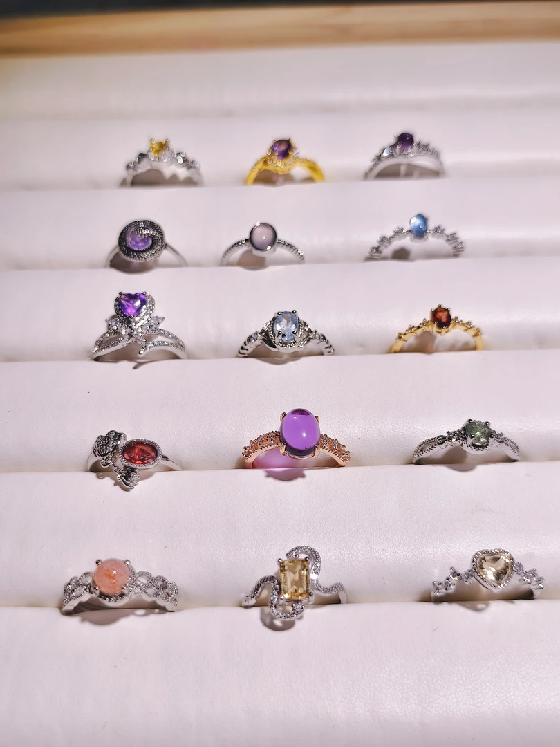 天然水晶戒指彩宝伦敦蓝石榴石紫水晶精致小众饰品礼物8.18