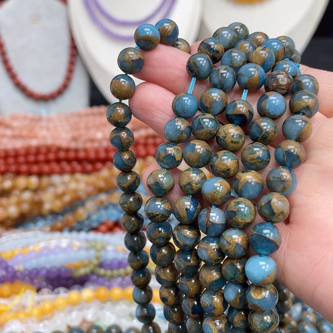 玛瑙/玉髓未镶嵌半成品天蓝金彩石8m散珠