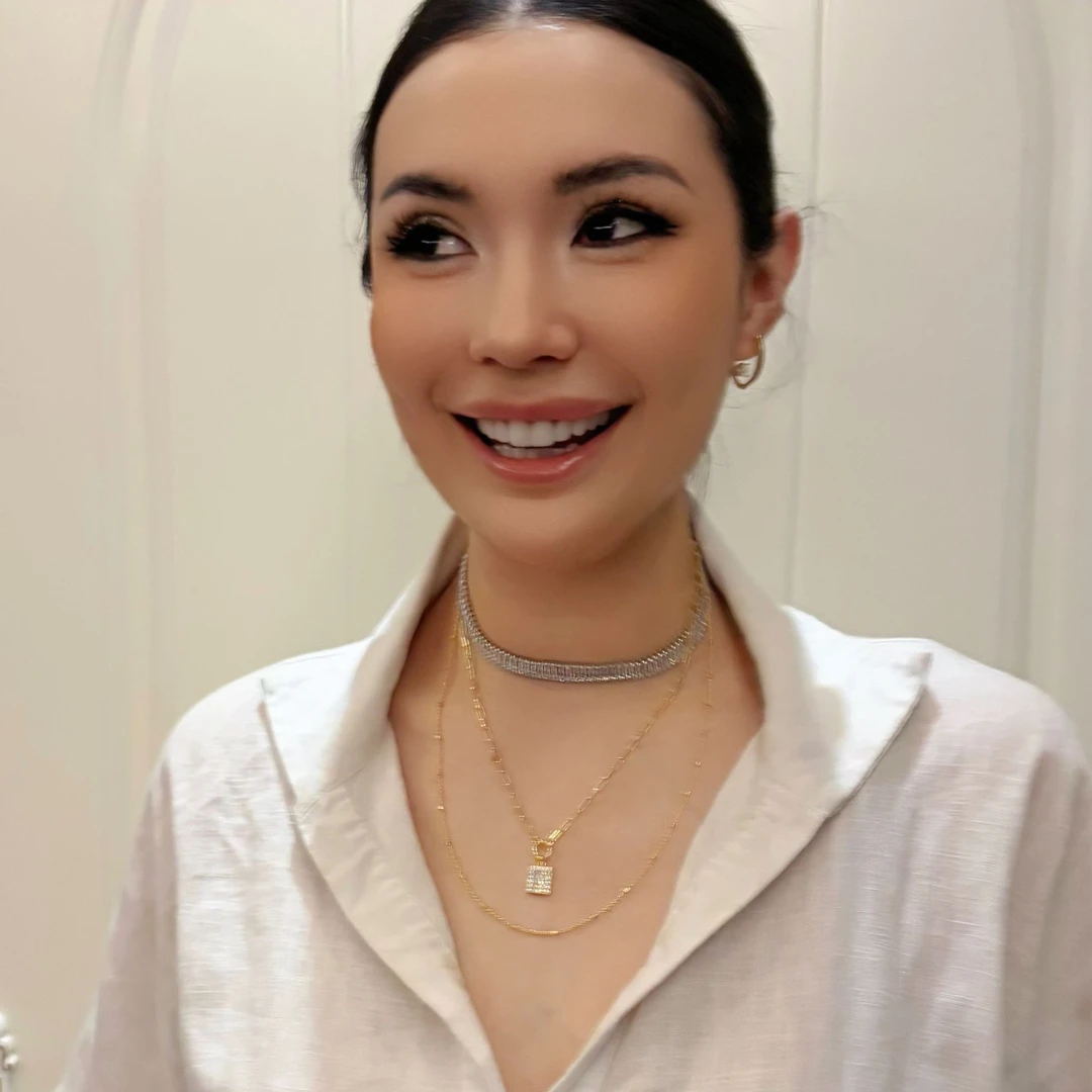 铜合金合成锆石项链 气质百搭款绿金色锆石两层项链