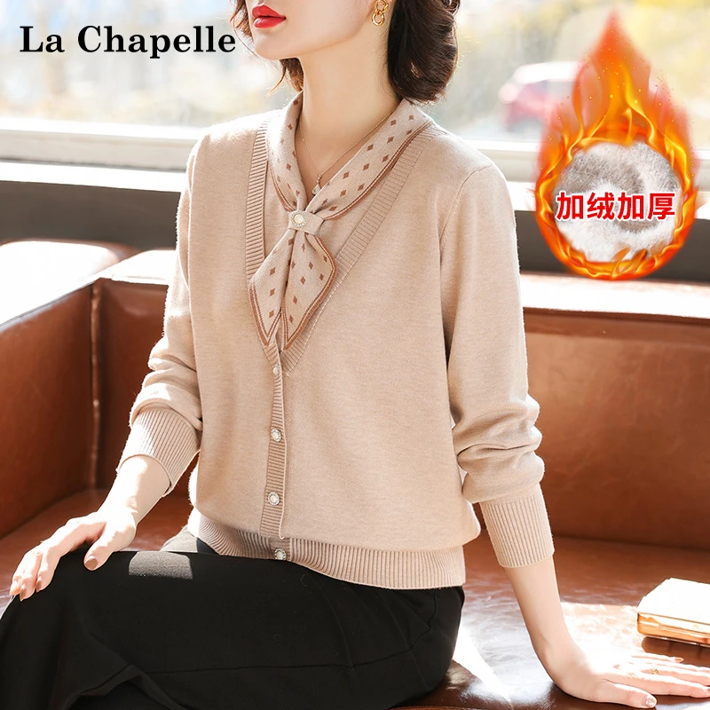 拉夏贝尔妈妈冬装针织上衣中年女装加厚毛衣中老年人秋冬打底小衫