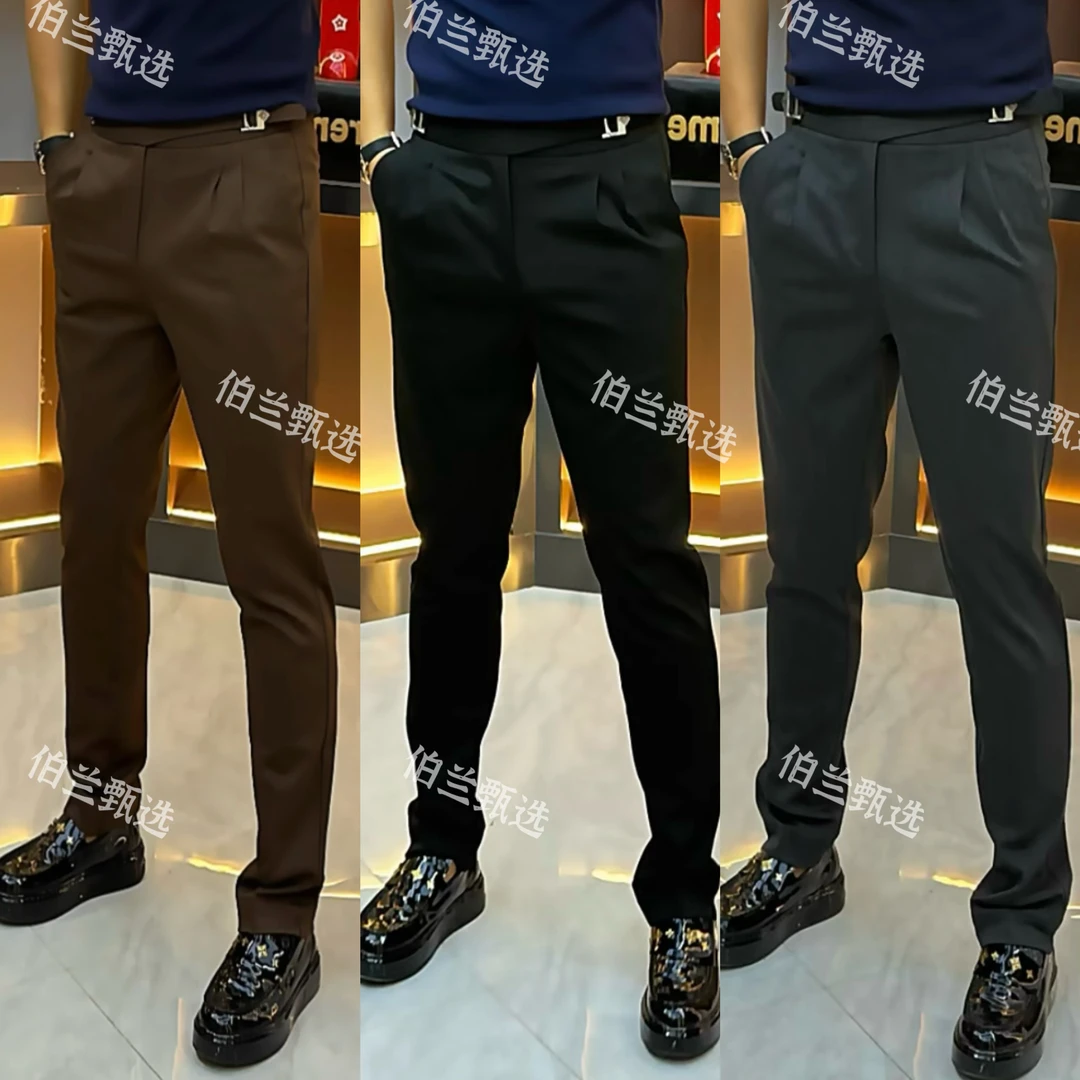 秋季新款羊毛商务裤潮流百搭修身男士休闲轻奢高端时尚西裤-66116