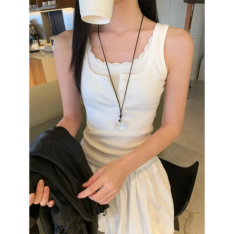 Miss sumeyY3706蕾丝花边假两件工字背心新款修身显瘦辣妹上衣潮