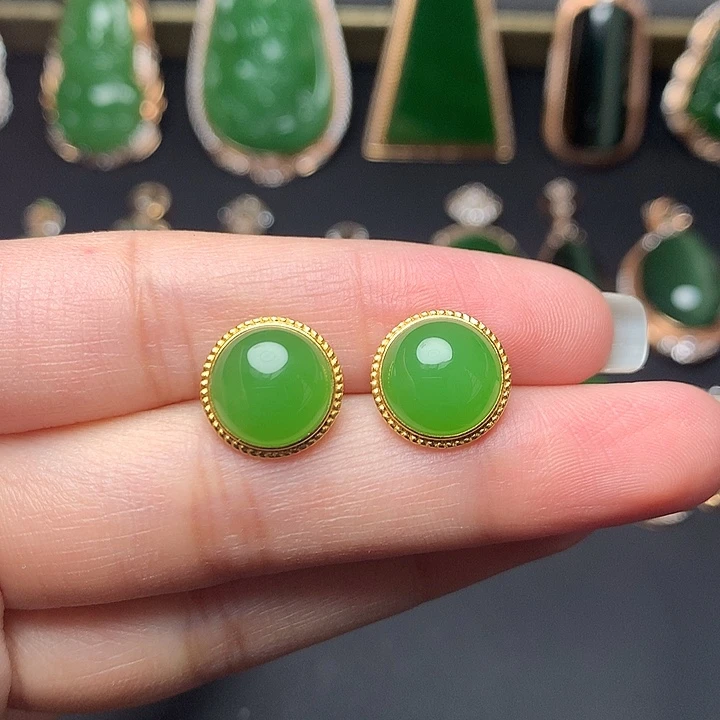 和田玉18K金镶嵌耳饰