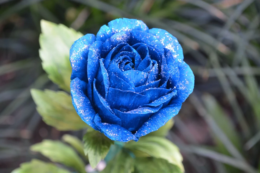 非遗绒花 蓝色妖姬 情人节礼物 玫瑰 仿真花