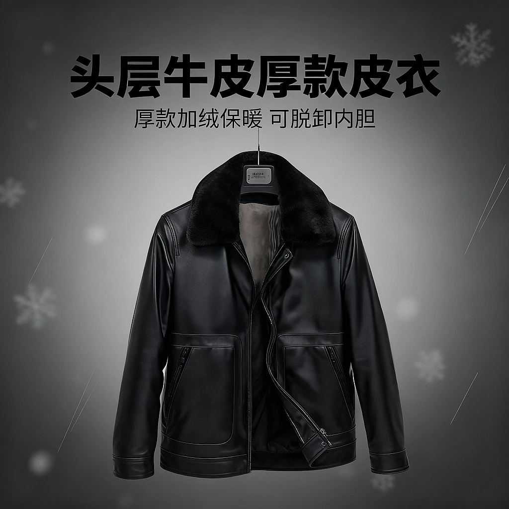 皮城雪豹头层牛皮休闲时尚真皮皮衣商务加绒秋冬皮衣男82051-YR