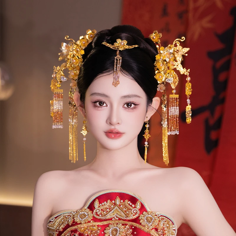 合金婚庆饰品 新娘花朵眉心坠新中式琉璃秀禾服龙凤褂发饰D0446Y