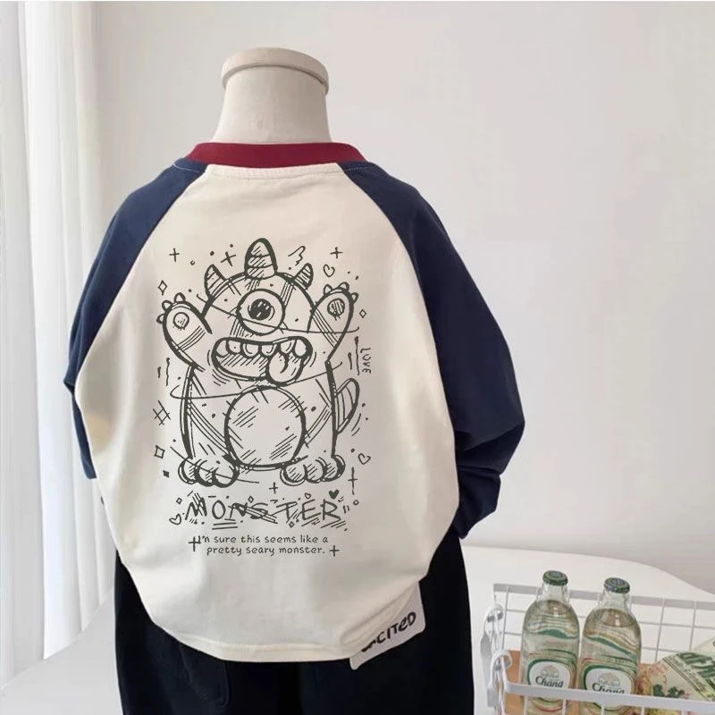 男童打底衫春季新款百搭棉T恤中小童洋气外穿长袖宝宝卡通上衣