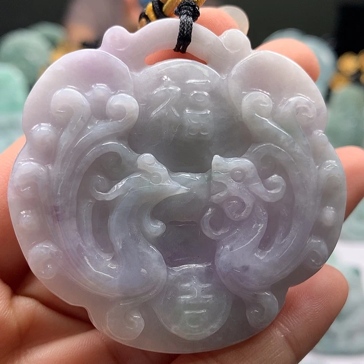 翡翠未镶嵌颈饰龙凤呈祥两面工艺福利